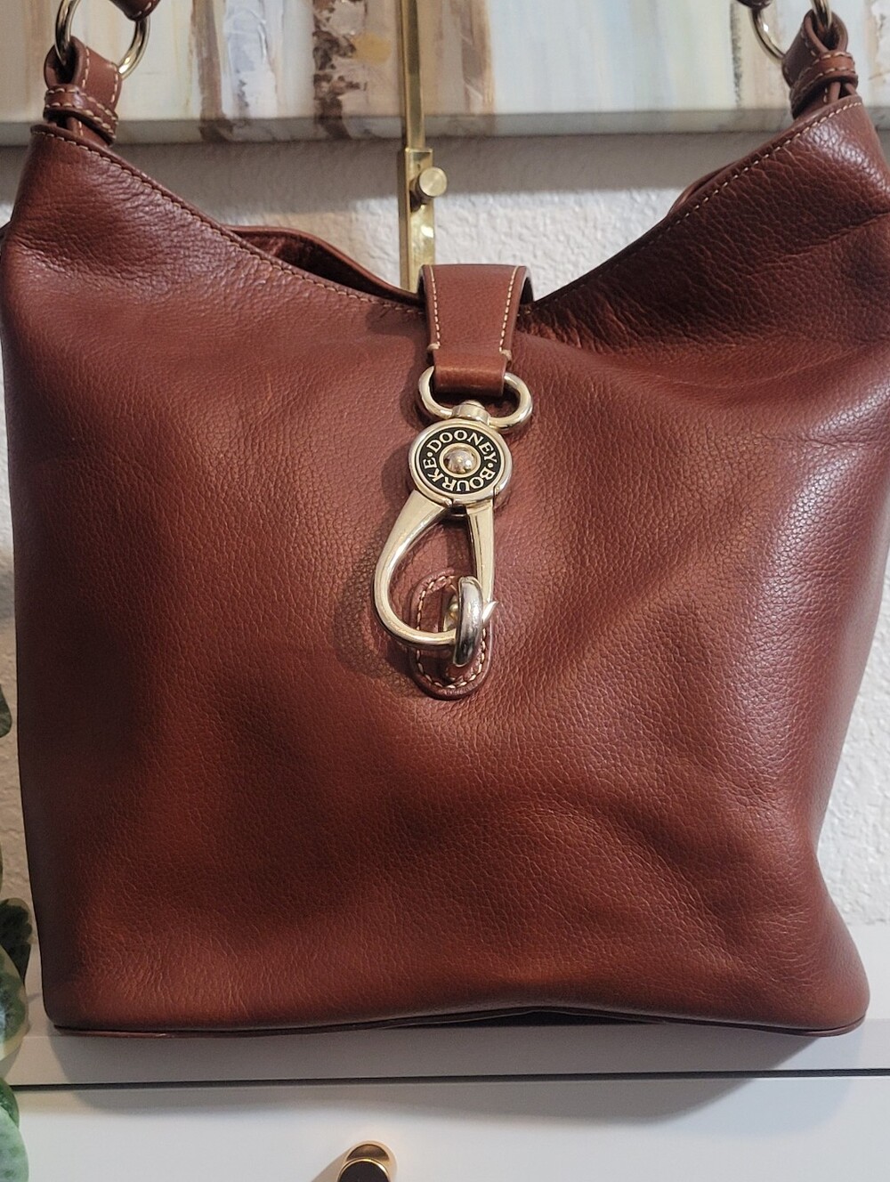 Dooney & Bourke Chestnut Brown Leather Shoulder Bag with Polished Hardware - Picture 2 of 15